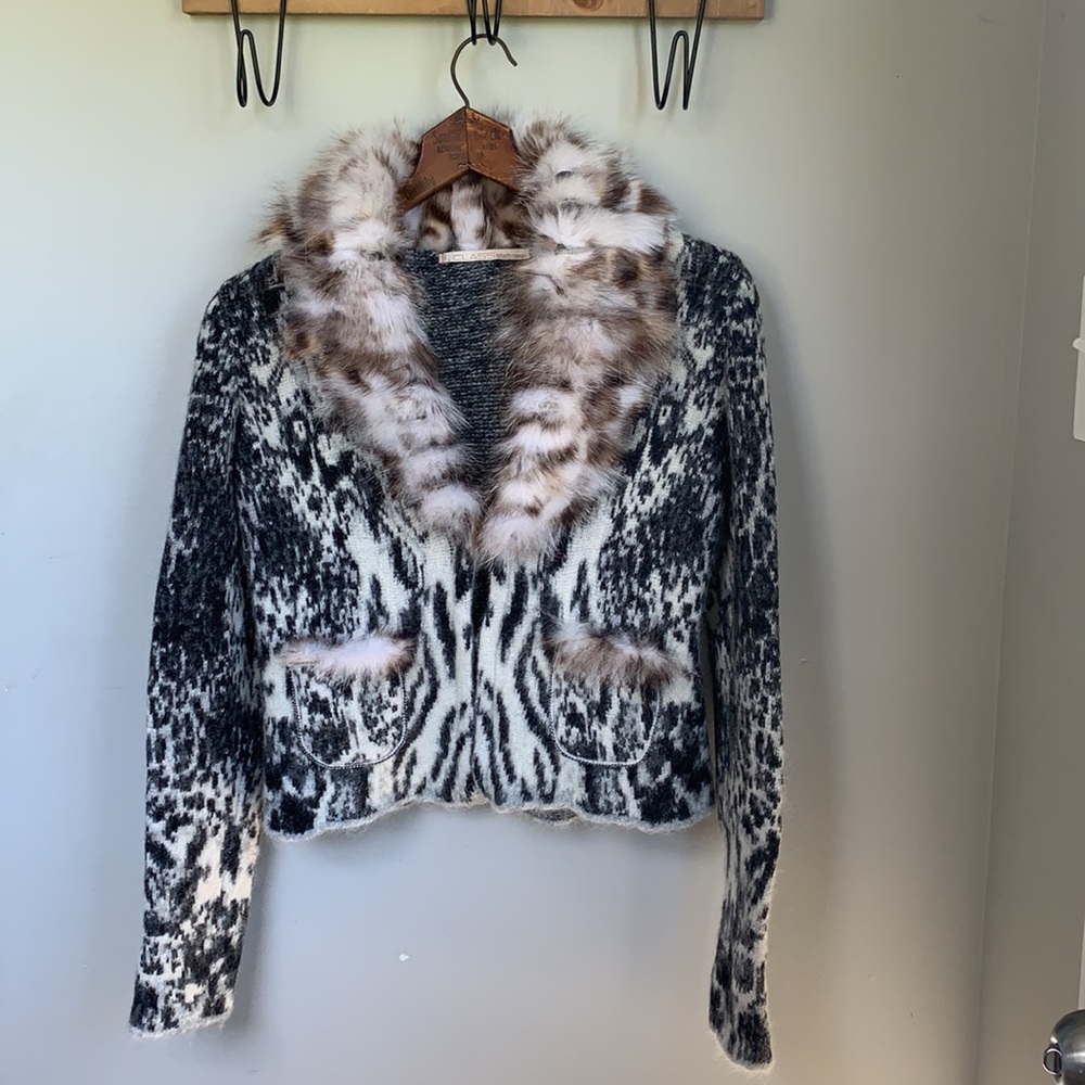 Roberto Cavalli Mohair Fur Collar Sweater